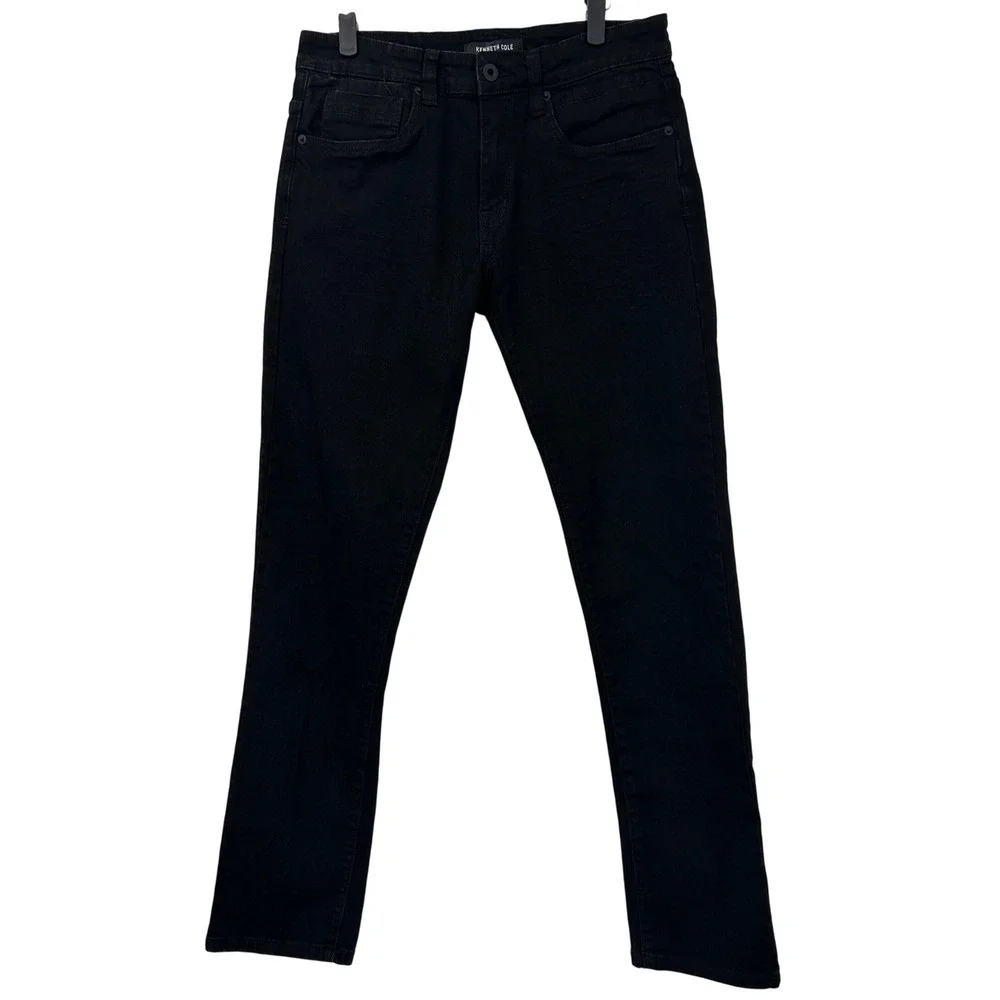 Kenneth Cole New York Mens Slim Fit Jeans 30x32 Black Solid 5-Pocket Denim Pants
